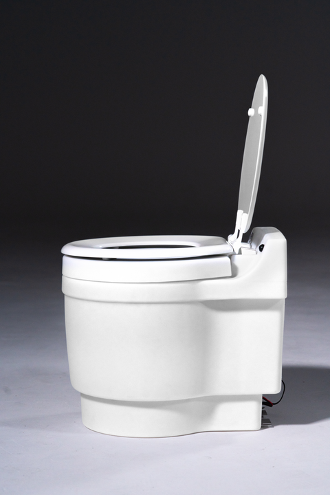 Laveo Dry Flush Portable camping toilet with lid open New Zealand